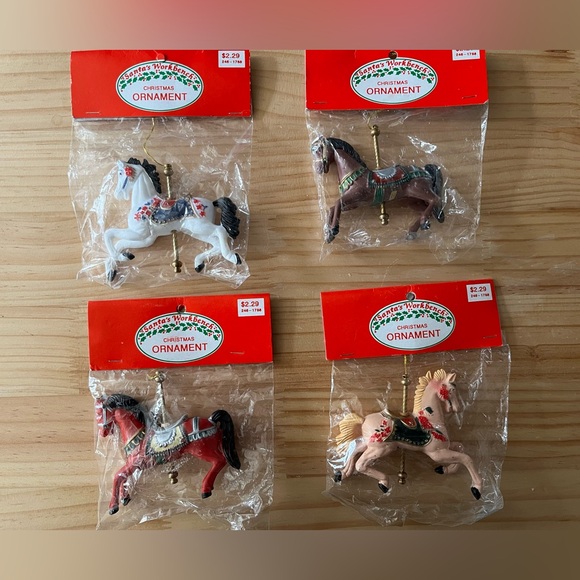 VTG 1993 Santa’s Workbench Christmas Carousel Horse Tree Ornaments - Picture 1 of 6